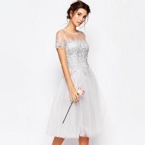 Chi Chi London Tulle Lace Prom Midi Dress - Grey